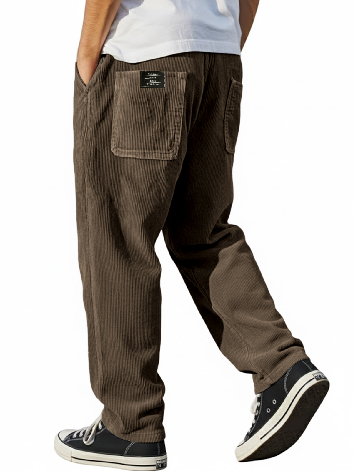 Men's Vintage Corduroy Multi-Pocket Workwear Trousers with Embroidered Label