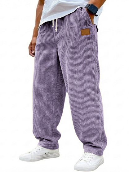 Men's Vintage Corduroy Casual Drawstring Trousers with Embroidered Label