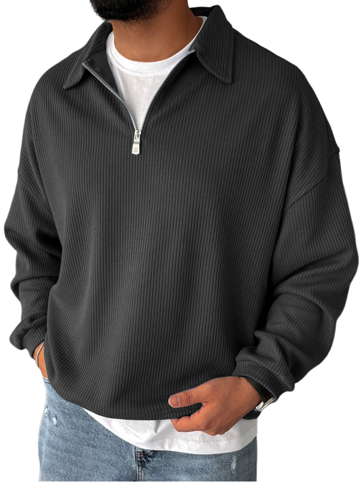Men's Ribbed Zip-Up Long Sleeve Casual Sweatshirt