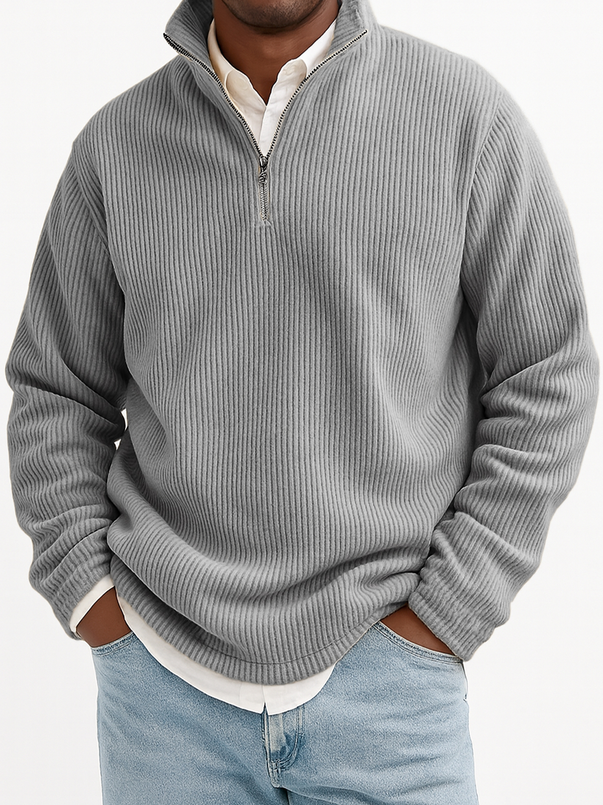 Men's Stylish Quarter-Zip Corduroy Ribbed Sweatshirt
