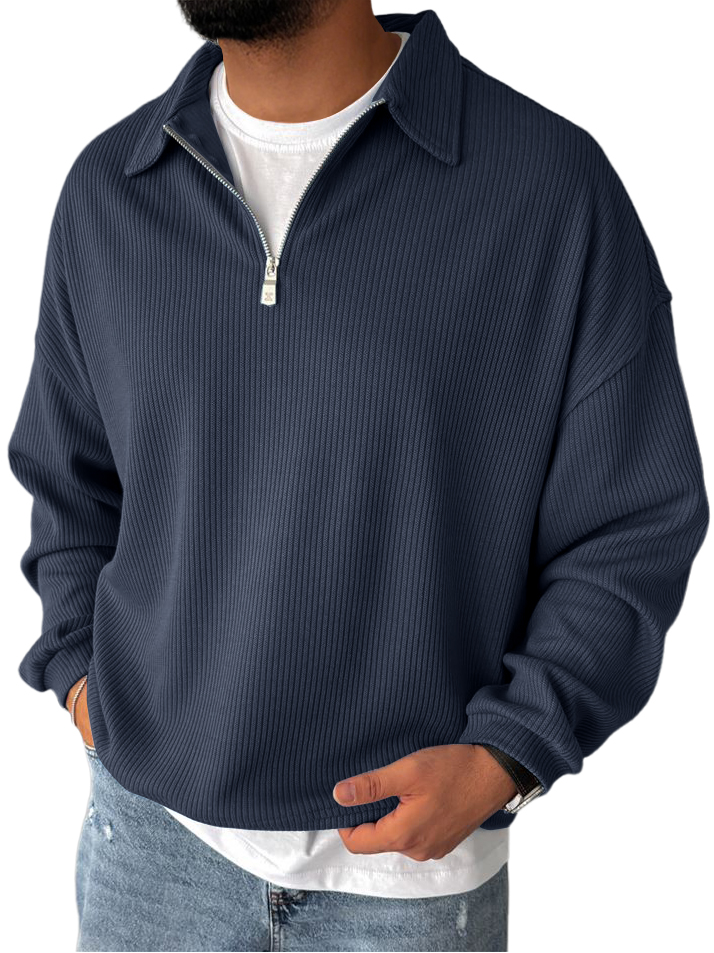 Men's Ribbed Zip-Up Long Sleeve Casual Sweatshirt
