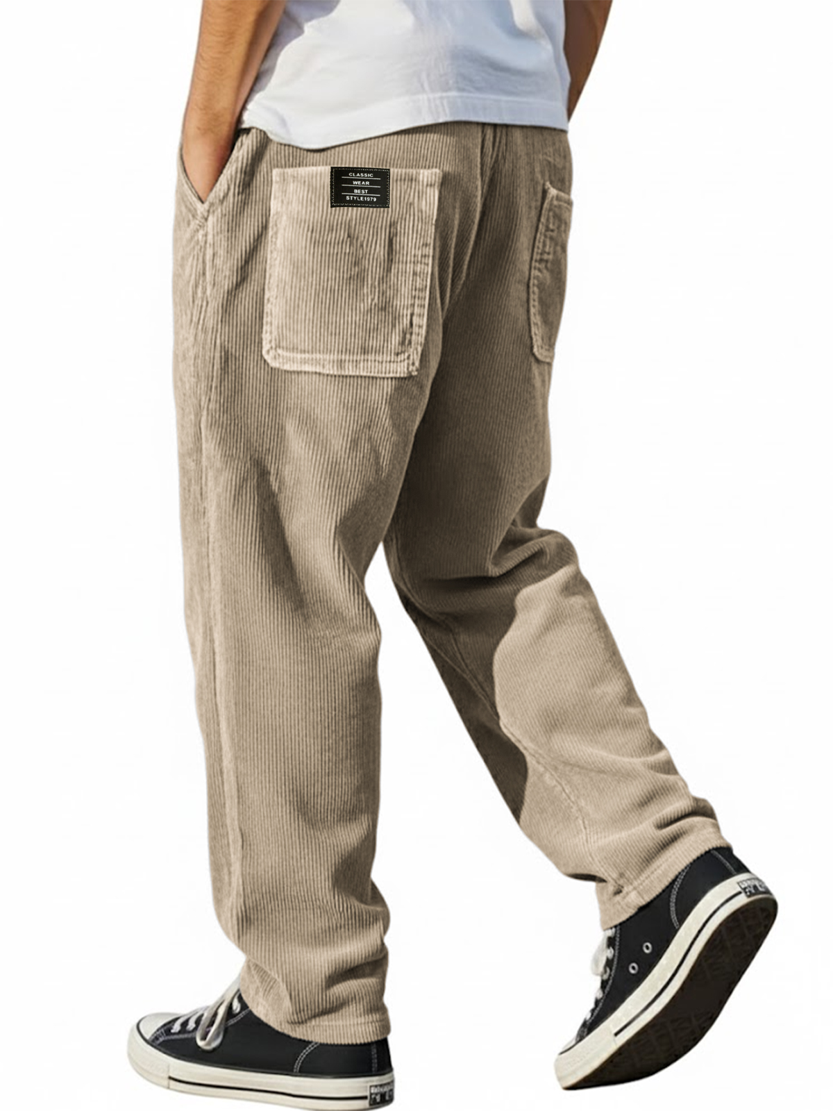 Men's Vintage Corduroy Multi-Pocket Workwear Trousers with Embroidered Label