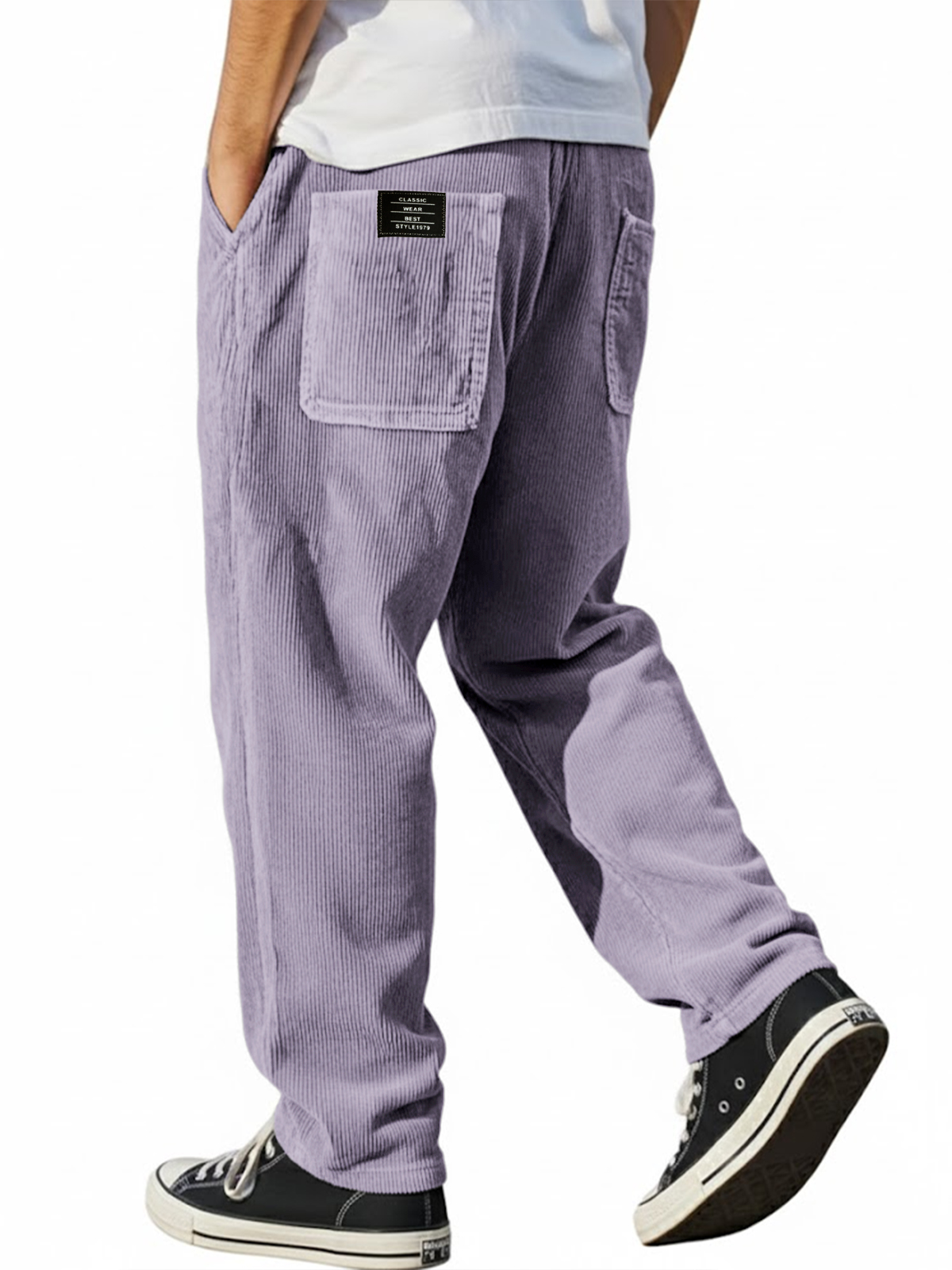 Men's Vintage Multi-Pocket Corduroy Workwear Trousers with Embroidered