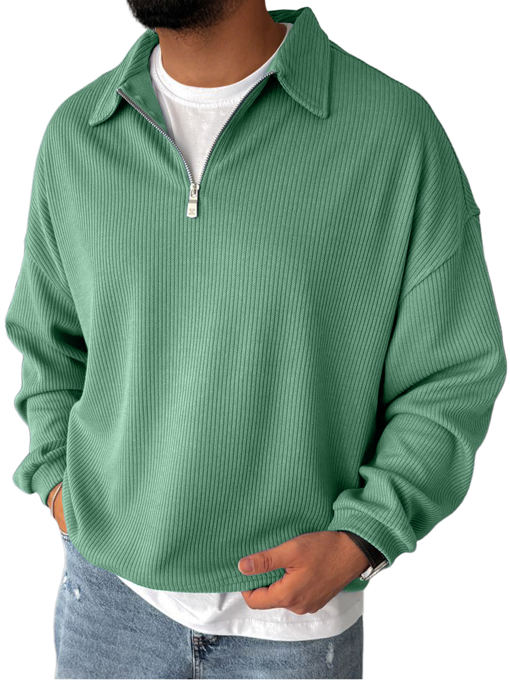 Men's Ribbed Zip-Up Long Sleeve Casual Sweatshirt