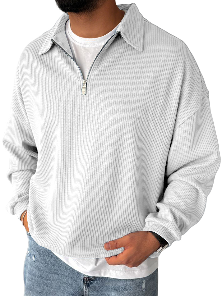 Men's Ribbed Zip-Up Long Sleeve Casual Sweatshirt