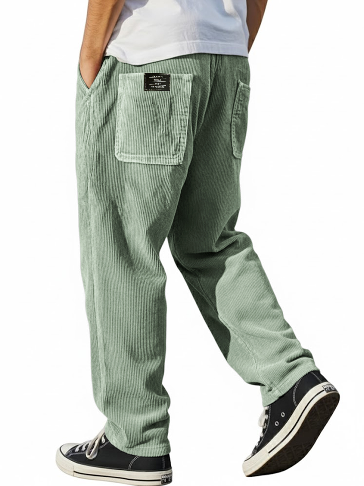 Men's Vintage Corduroy Multi-Pocket Workwear Trousers with Embroidered Label