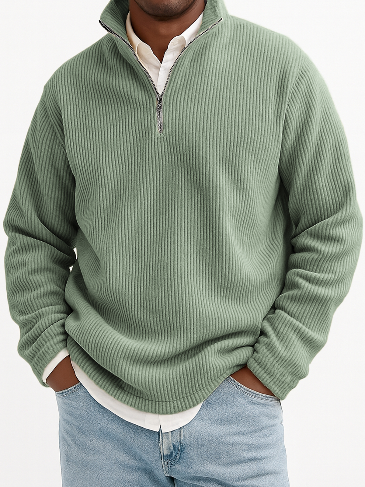 Men's Stylish Quarter-Zip Corduroy Ribbed Sweatshirt