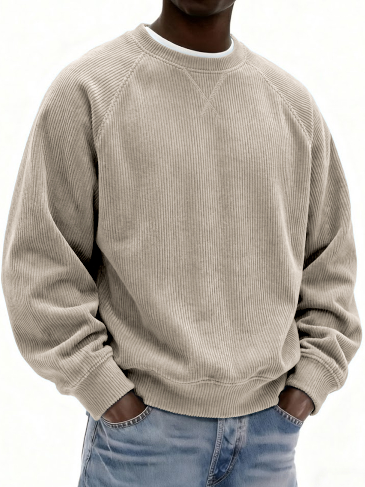 Men's Vintage Stylish Corduroy Patchwork Raglan Sleeve Pullover Top