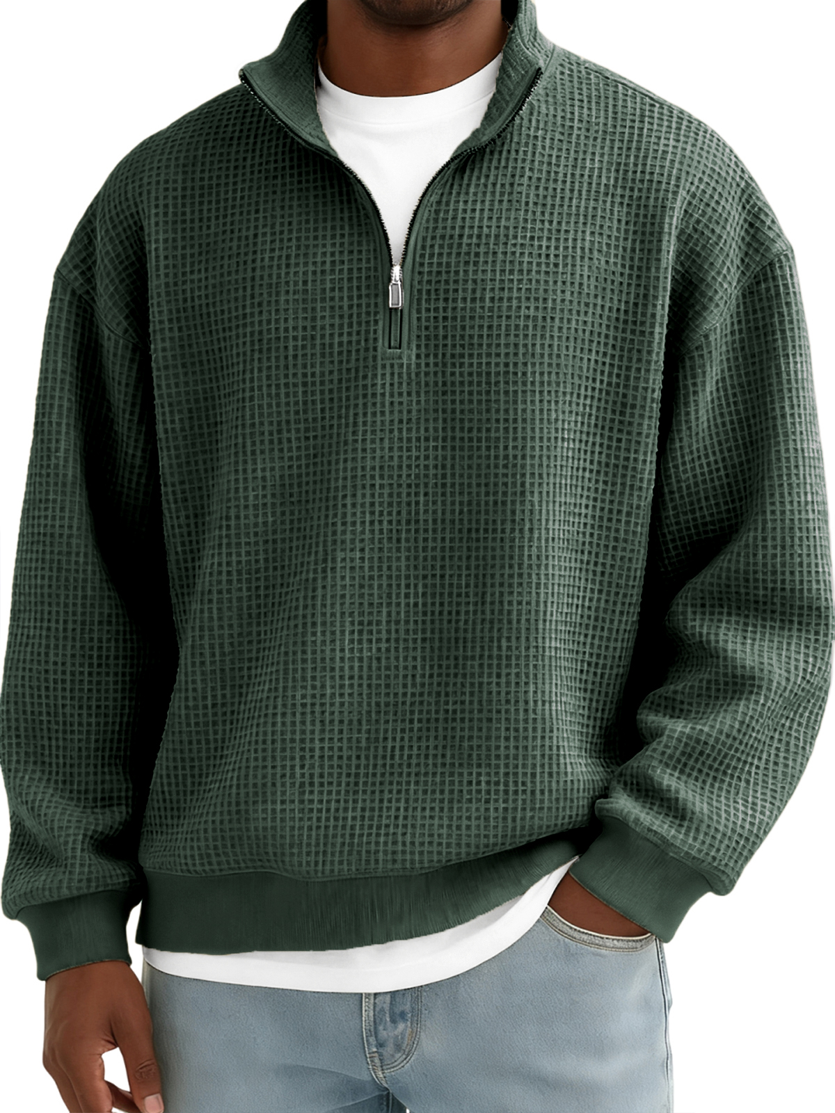 Men's Breathable Waffle-Knit Quarter-Zip Pullover