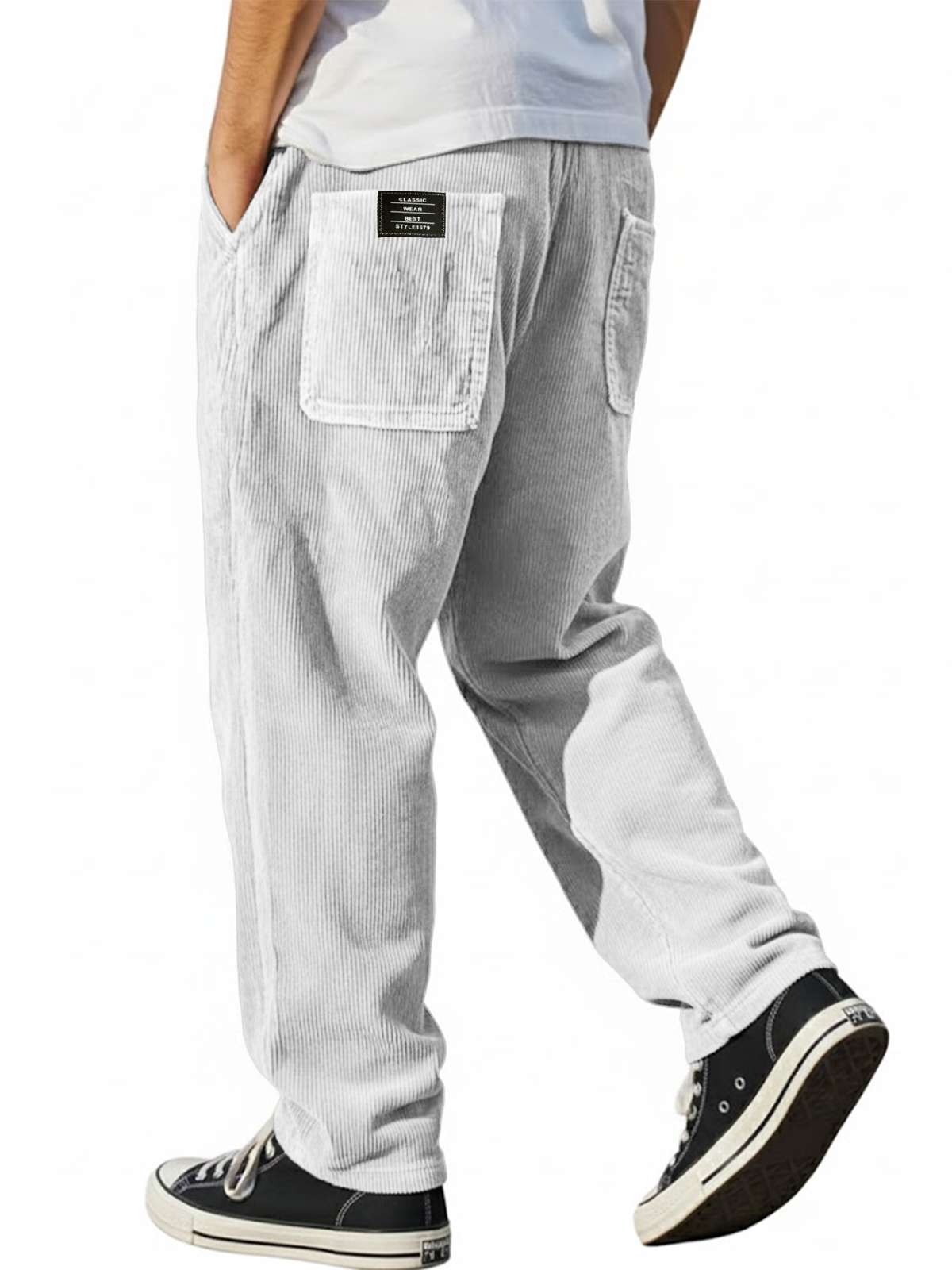 Men's Vintage Corduroy Multi-Pocket Workwear Trousers with Embroidered Label