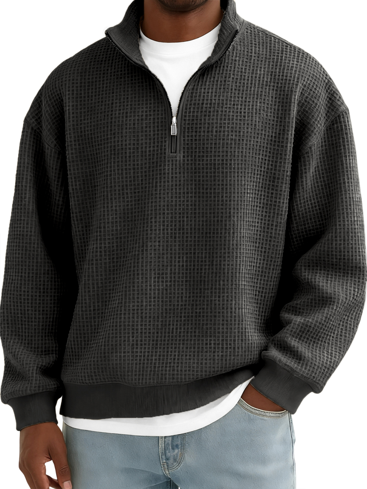 Men's Breathable Waffle-Knit Quarter-Zip Pullover