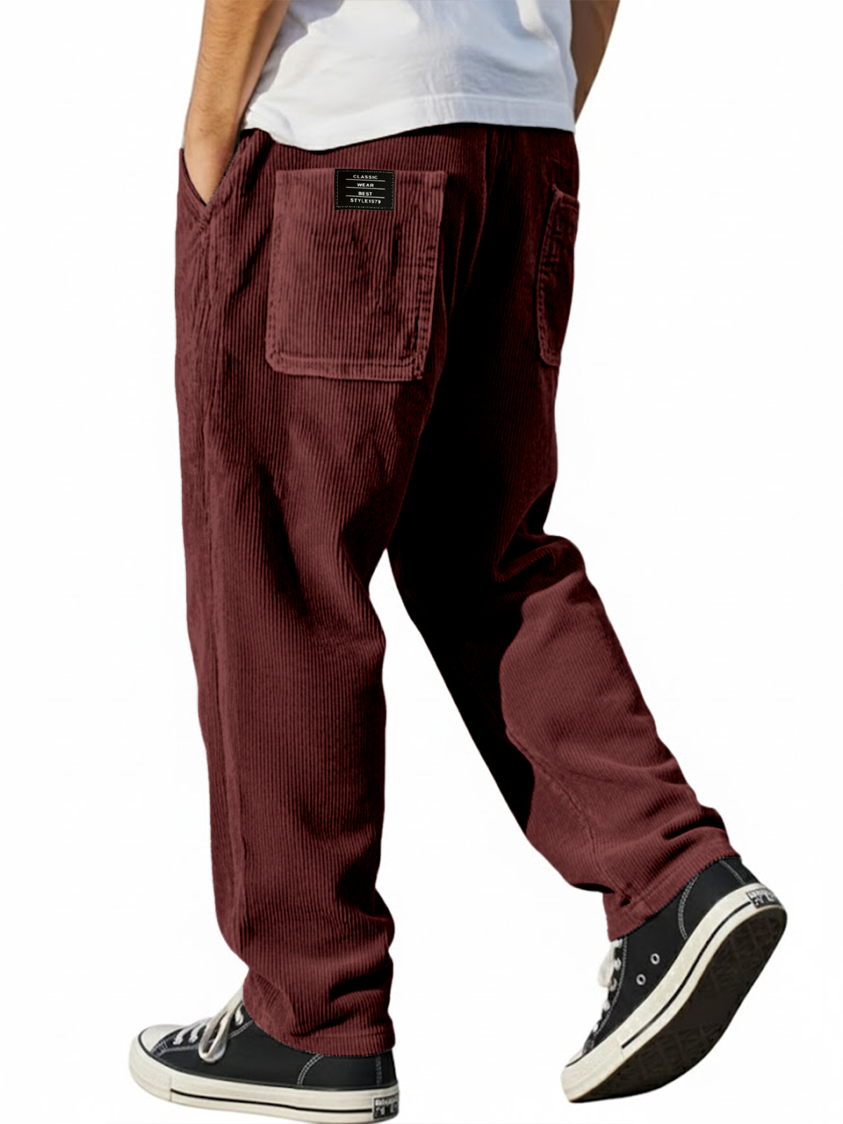 Men's Vintage Multi-Pocket Corduroy Workwear Trousers with Embroidered