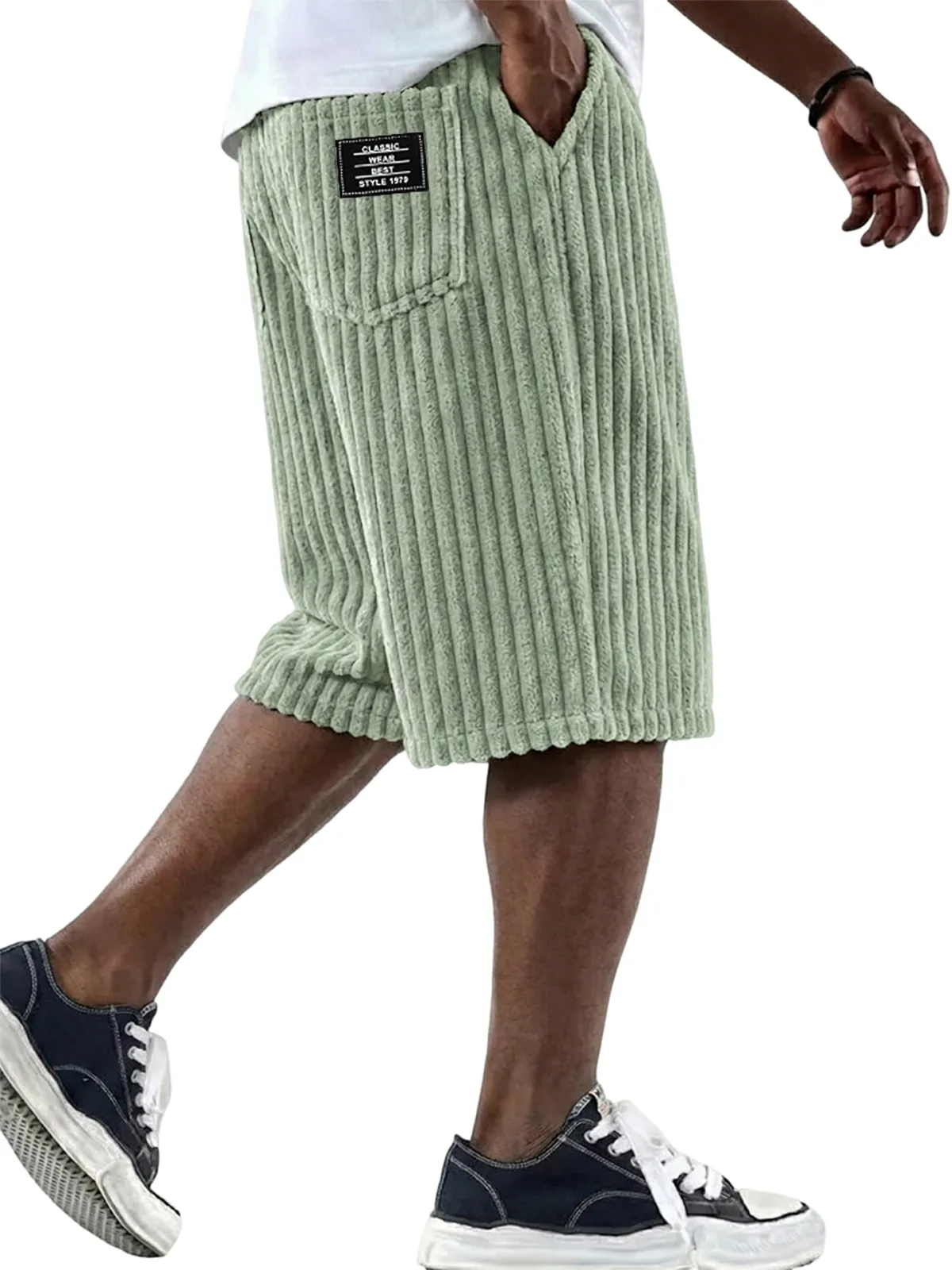 Men's Vintage Corduroy Shorts - Embroidered Comfort Fit Casual Bottoms