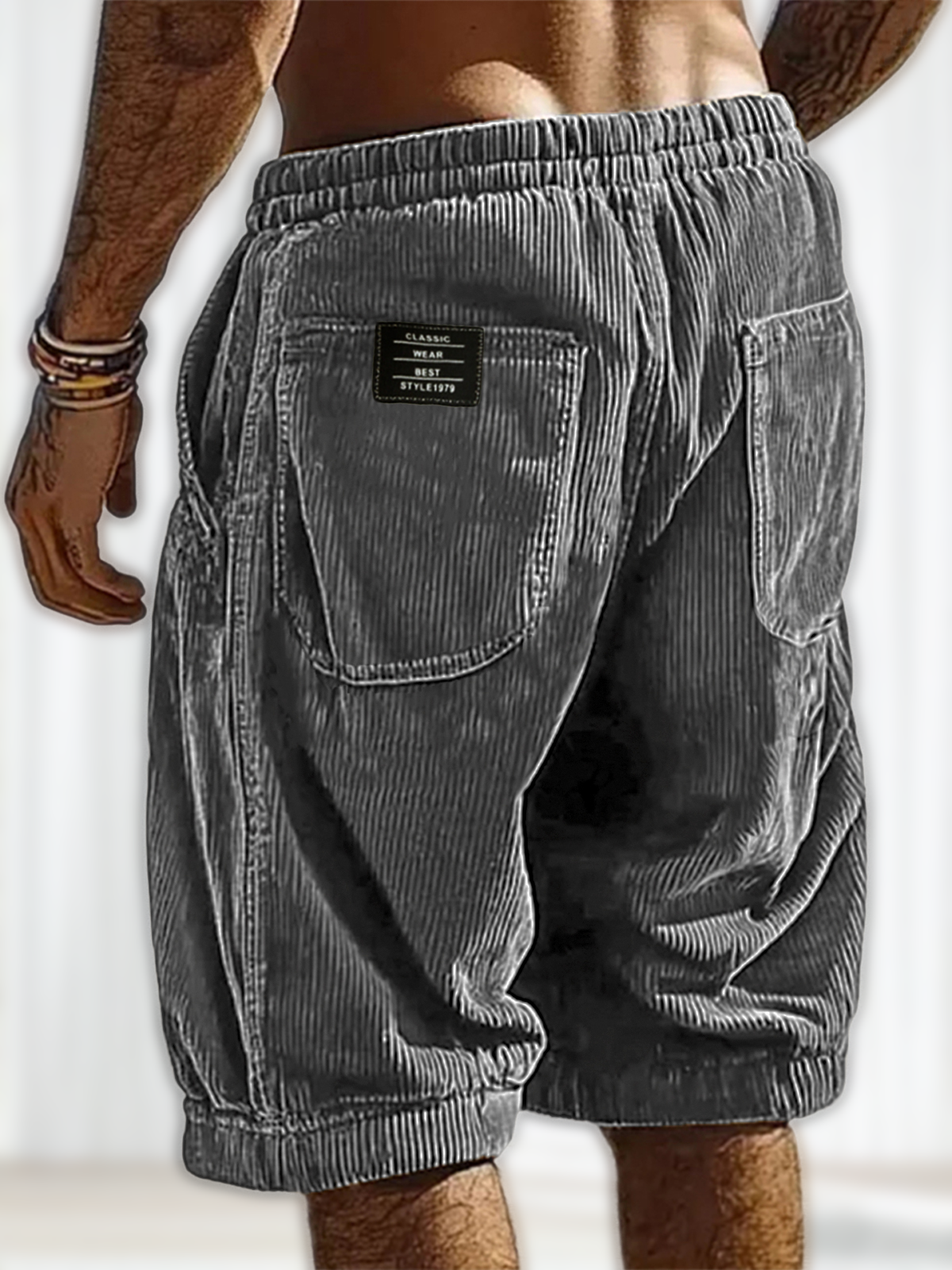 Men's Resort Stylish Corduroy Multi-Pocket Classic Embroidered Label Shorts