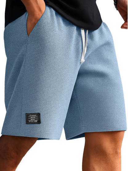 Men's Waffle Texture Embroidered Logo Casual Solid Color Shorts