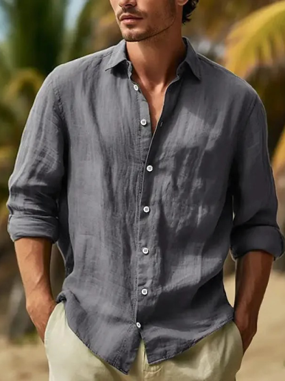 Men's Casual Linen Long Sleeve Button-Down Shirt