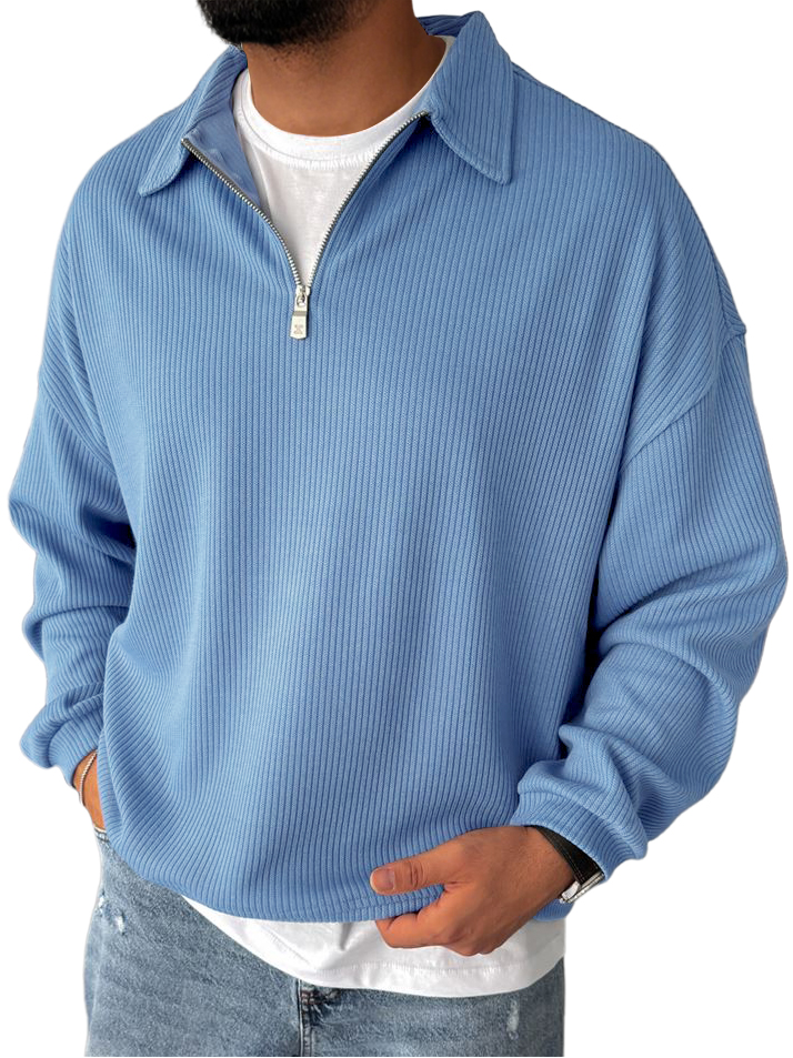 Men's Ribbed Zip-Up Long Sleeve Casual Sweatshirt