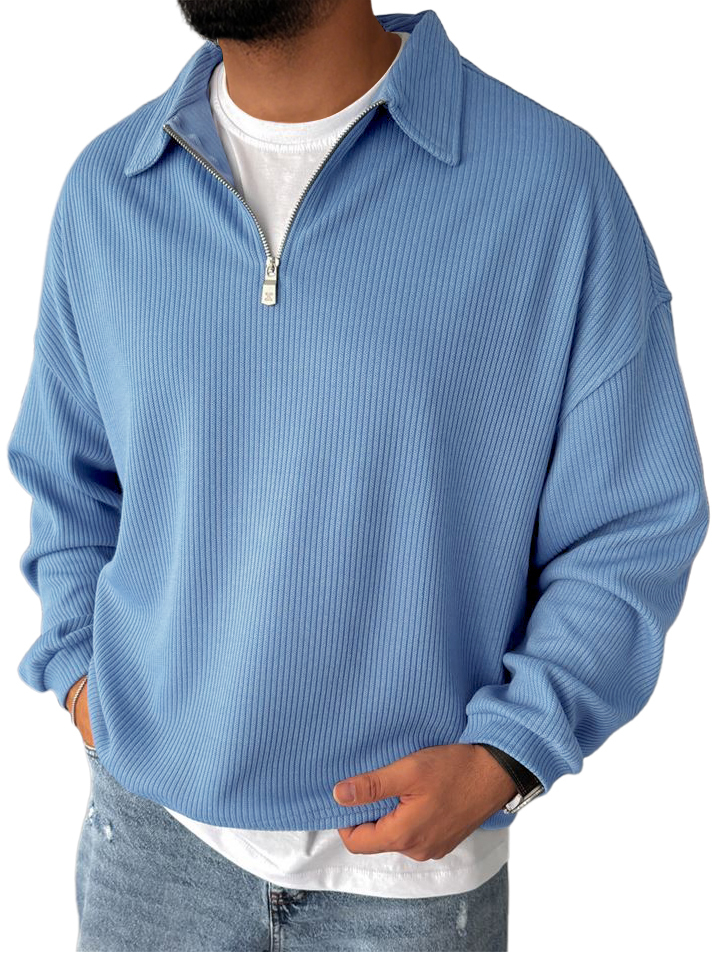 Men's Ribbed Zip-Up Long Sleeve Casual Sweatshirt