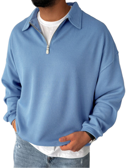 Men's Ribbed Zip-Up Long Sleeve Casual Sweatshirt