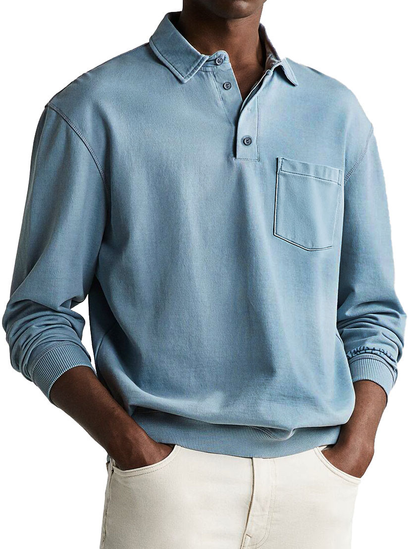 Men's Fashion Daily Casual Lapel Pocket Long Sleeve Loose Polo Shirt