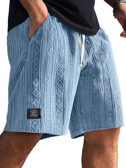 Men's Jacquard Textured Embroidered Logo Casual Shorts
