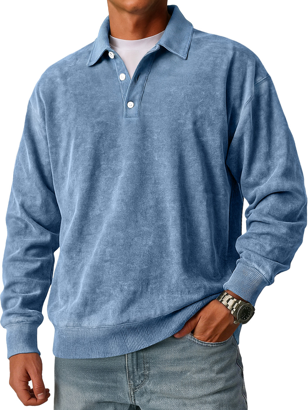 Men's Retro Casual Loose-Fit Lapel Button Polo Shirt