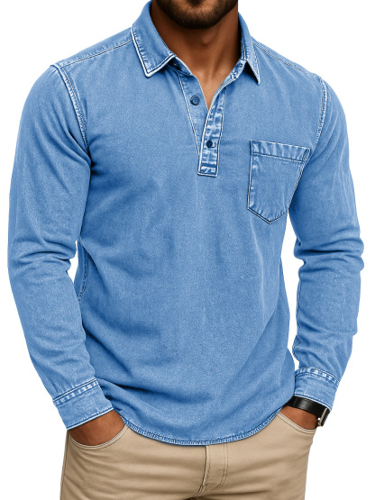 Men's Stylish Retro Outdoor Distressed Pocket Stand Collar Long-sleeved Polo Shirt