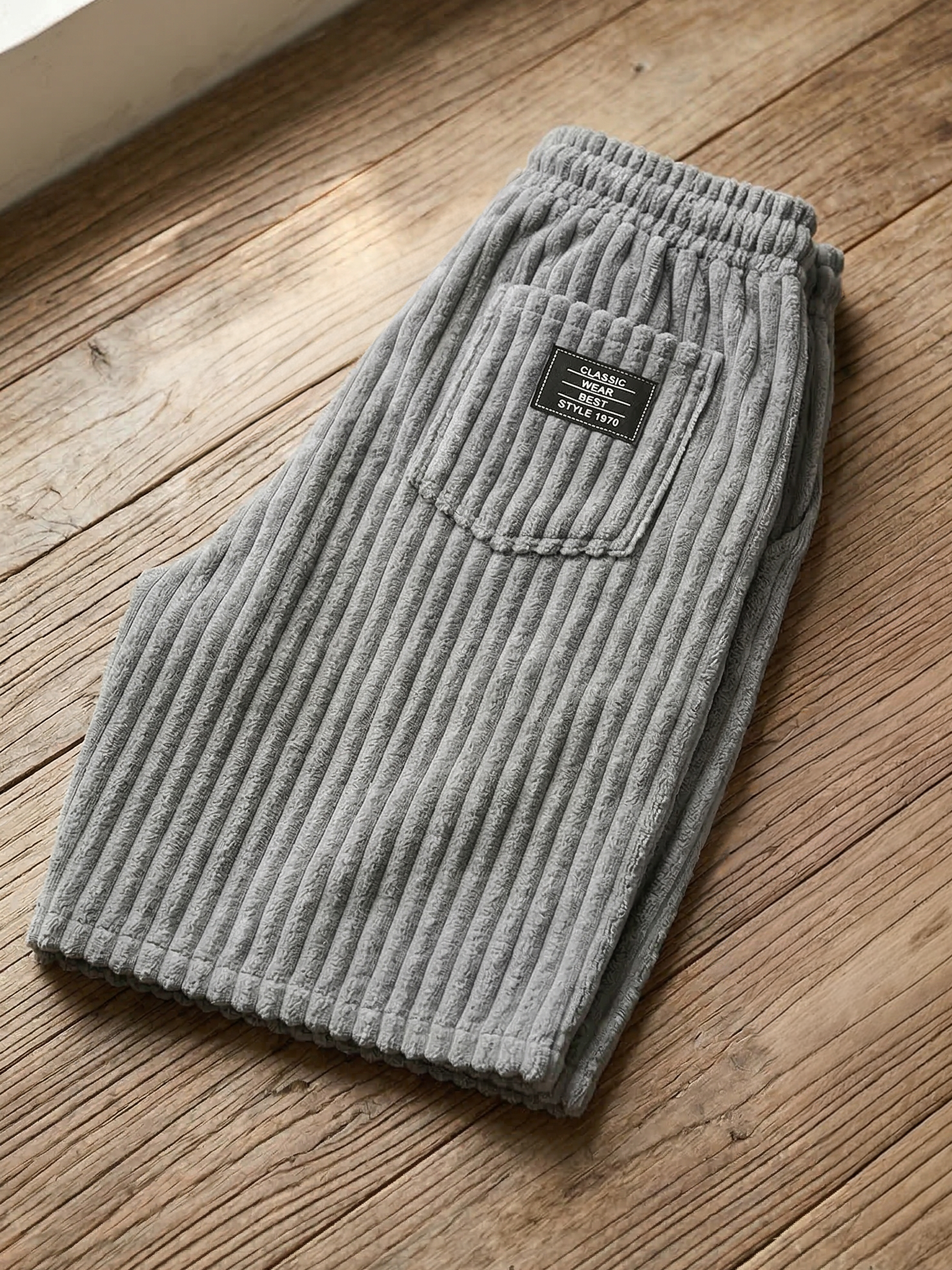 Men's Vintage Corduroy Shorts - Embroidered Comfort Fit Casual Bottoms