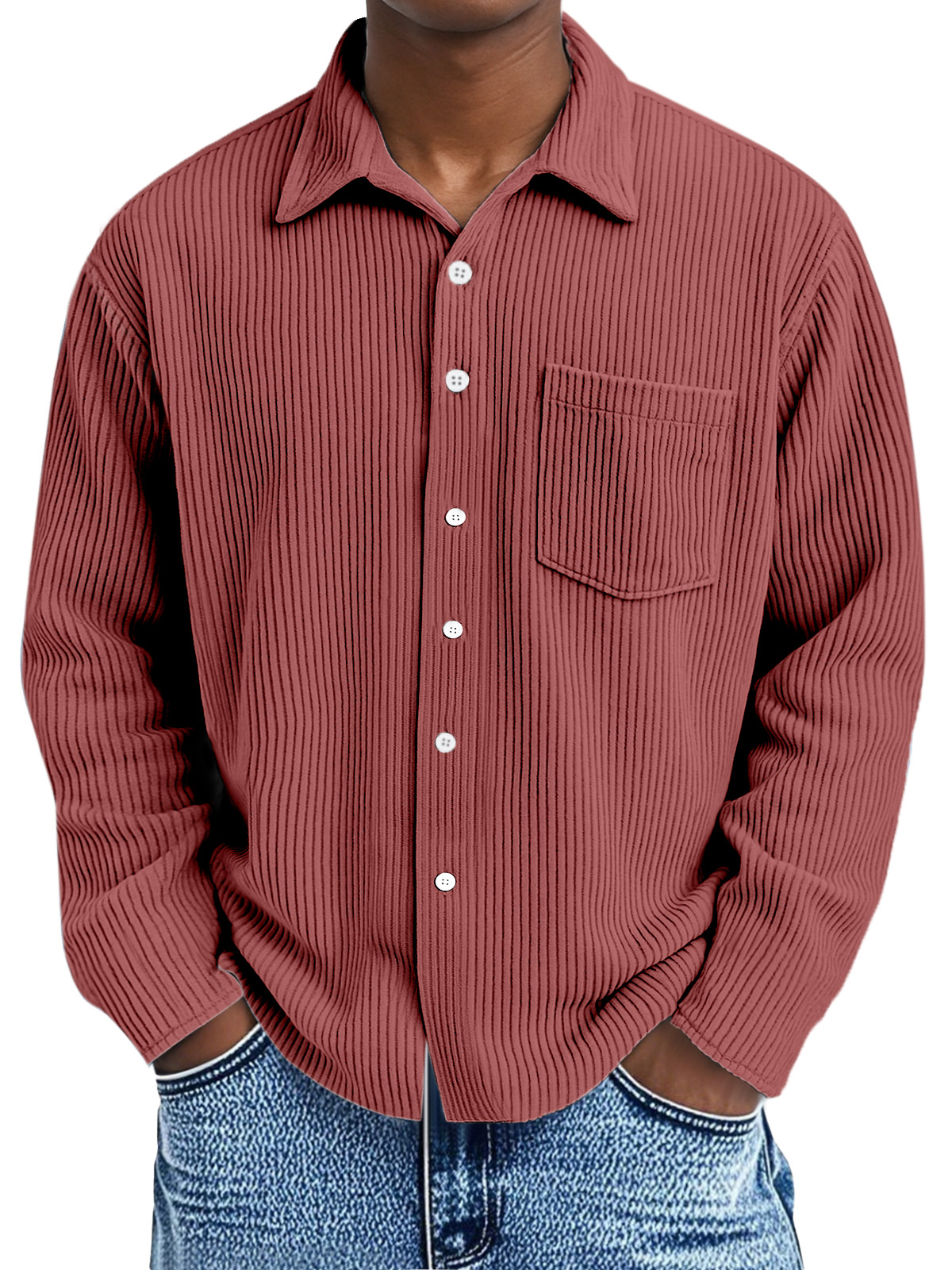 Men's Corduroy Long Sleeve Shirt with Pockets
