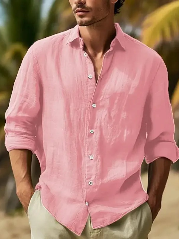 Men's Casual Linen Long Sleeve Button-Down Shirt