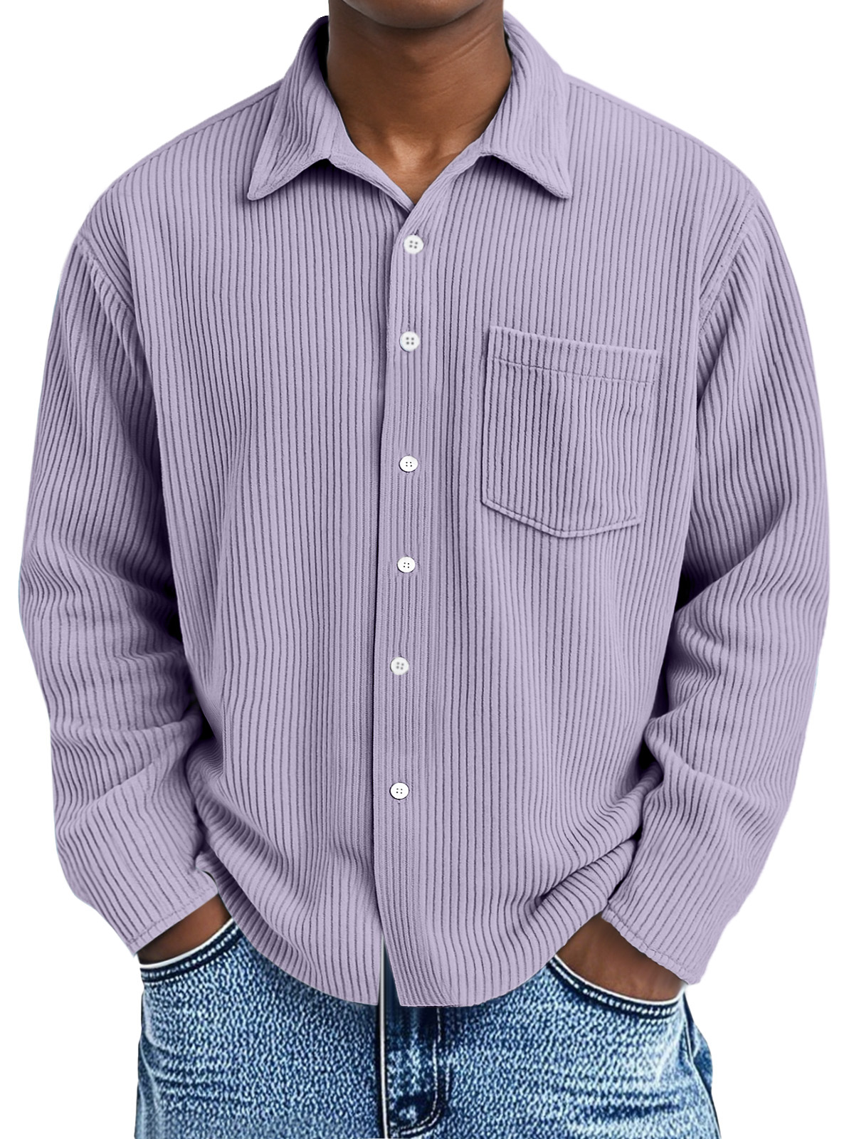 Men's Corduroy Long Sleeve Shirt with Pockets