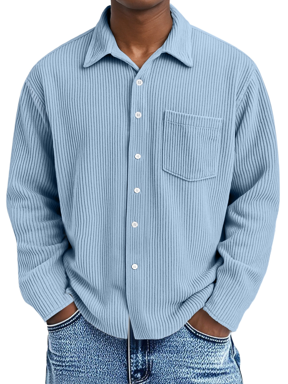 Men's Corduroy Long Sleeve Shirt with Pockets