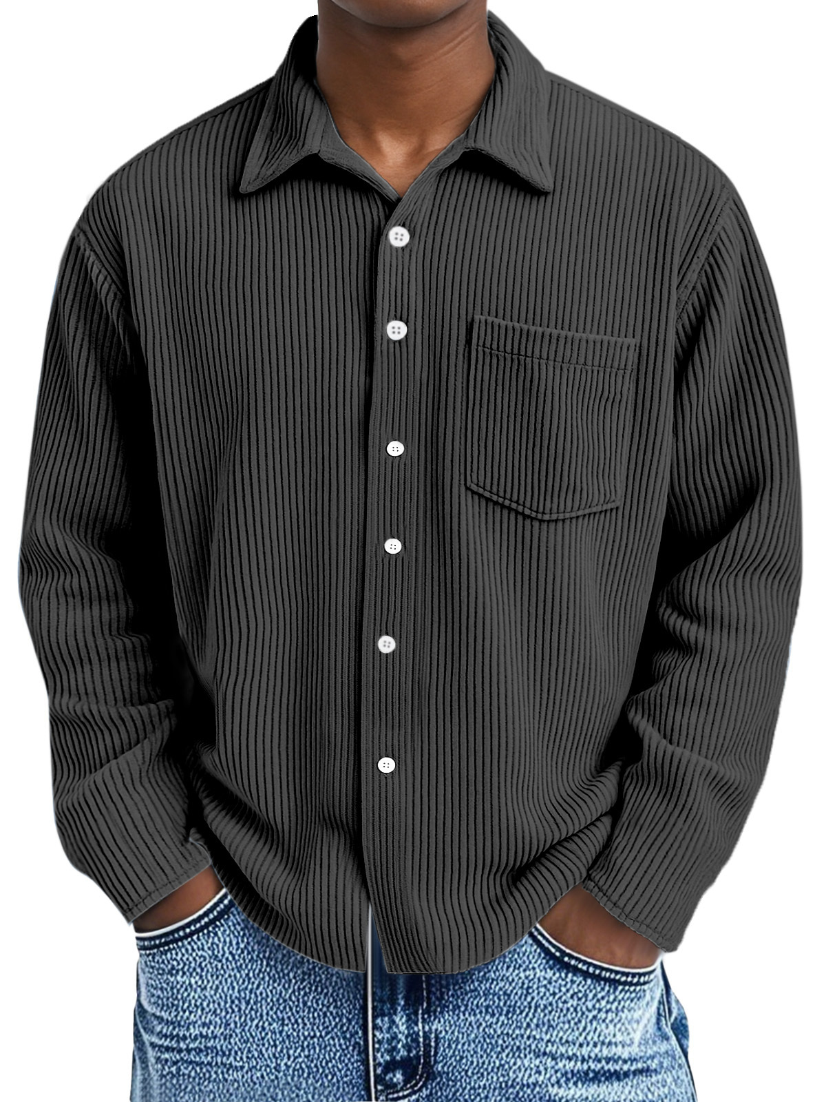 Men's Corduroy Long Sleeve Shirt with Pockets