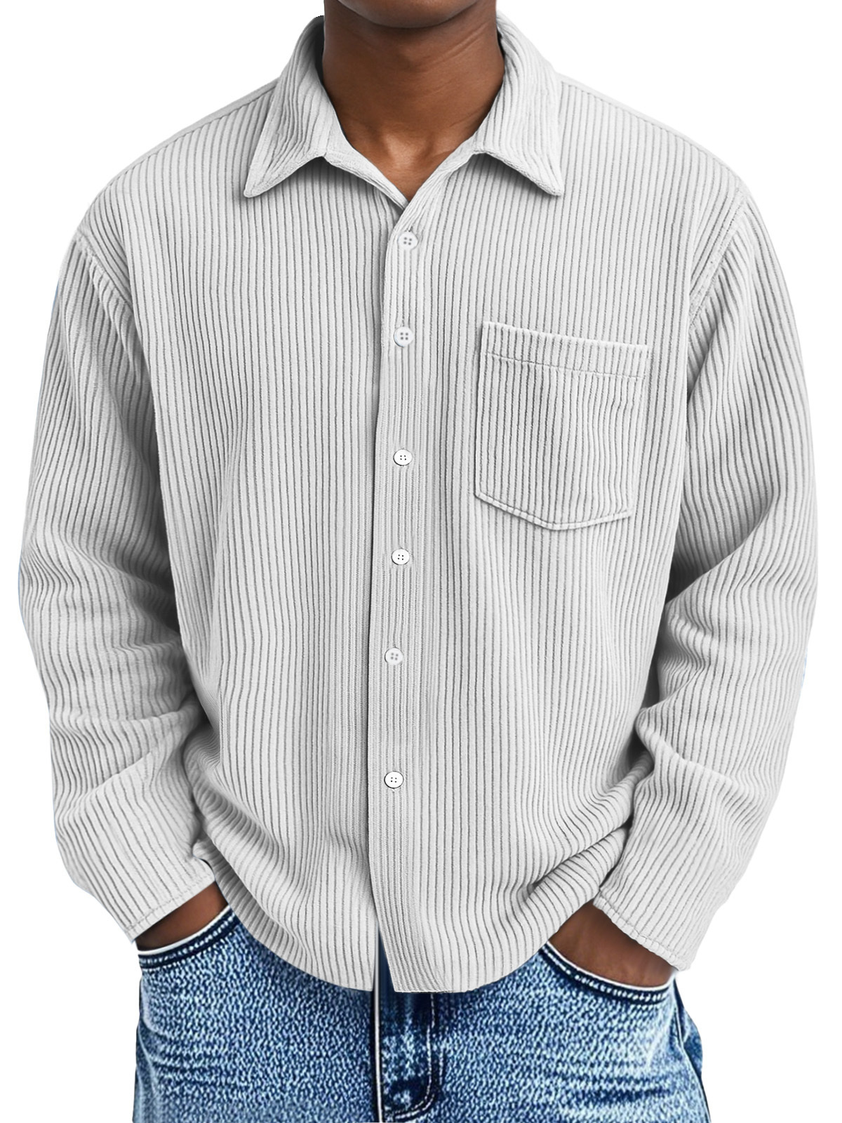 Men's Corduroy Long Sleeve Shirt with Pockets