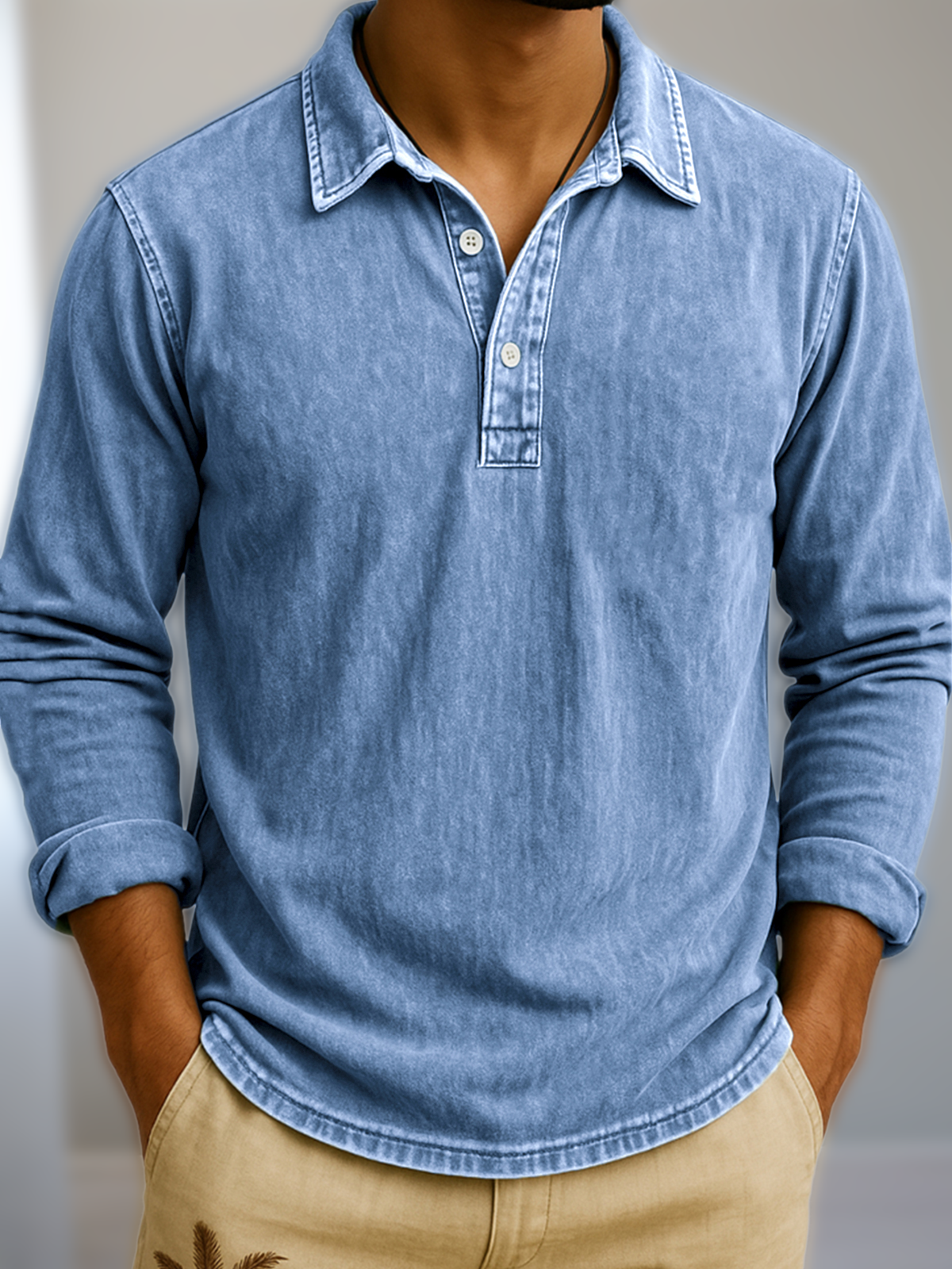 Men's Vintage Wash Long Sleeve Polo Shirt
