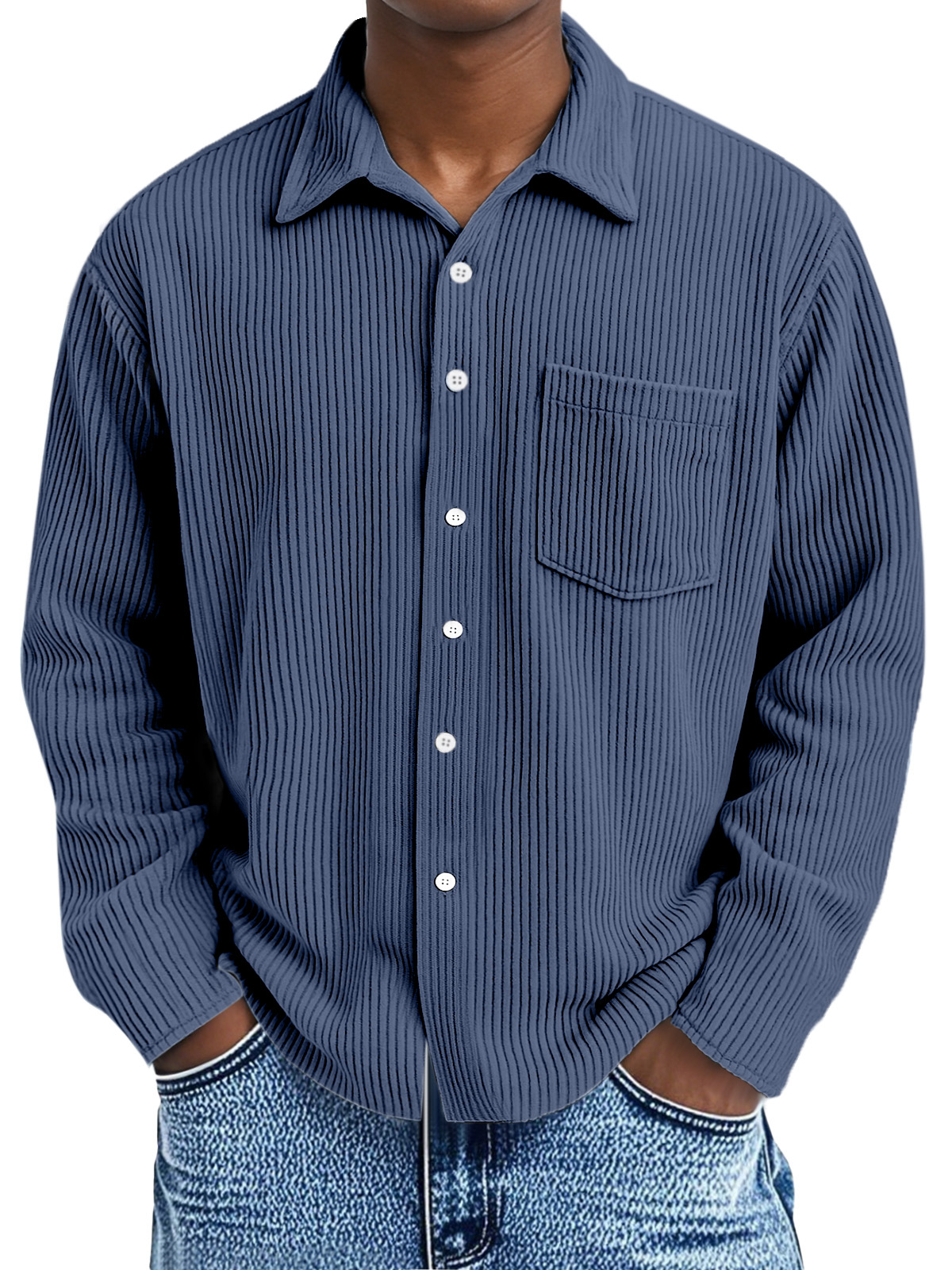 Men's Corduroy Long Sleeve Shirt with Pockets