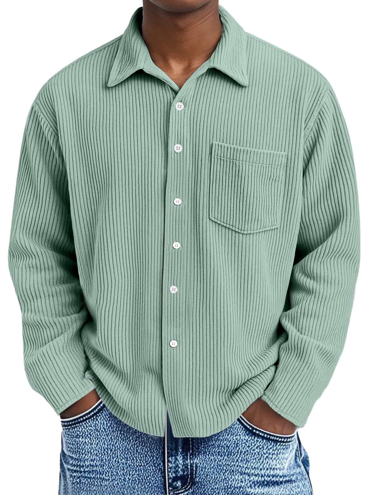 Men's Corduroy Long Sleeve Shirt with Pockets