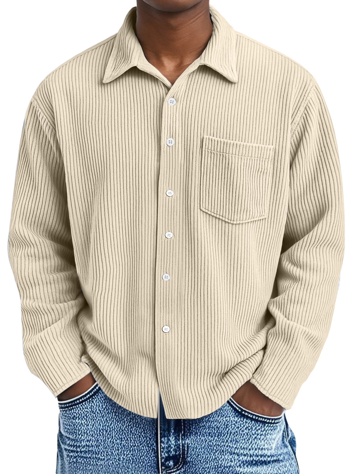 Men's Corduroy Long Sleeve Shirt with Pockets
