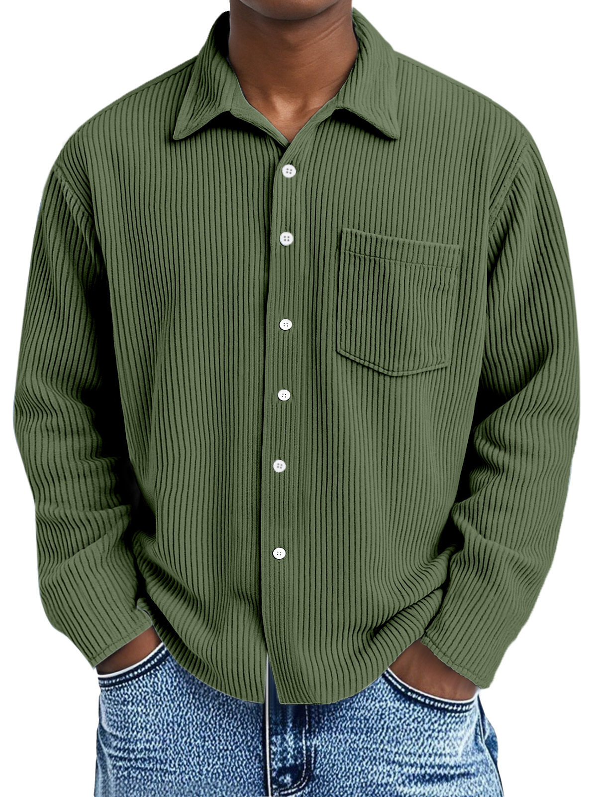 Men's Corduroy Long Sleeve Shirt with Pockets