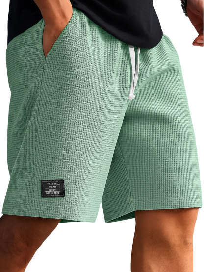 Men's Waffle Texture Embroidered Logo Casual Solid Color Shorts