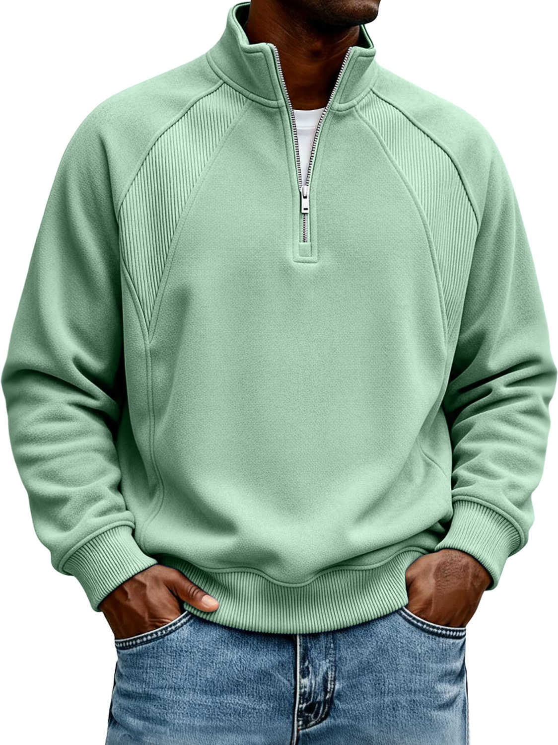 Men's Stand-Collar Zip-Up Raglan-Sleeve Sweatshirt