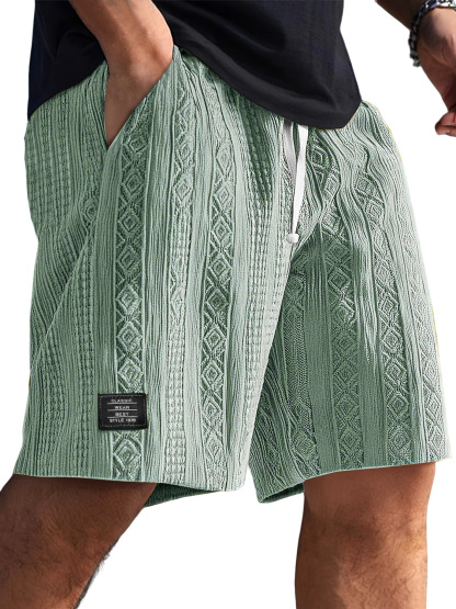 Men's Jacquard Textured Embroidered Logo Casual Shorts