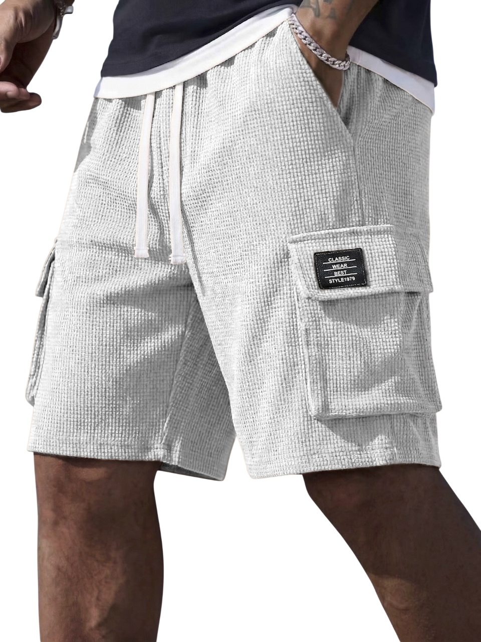 Premium Men's Waffle Textured Cargo Shorts - Comfortable Relaxed Fit Summer Shorts