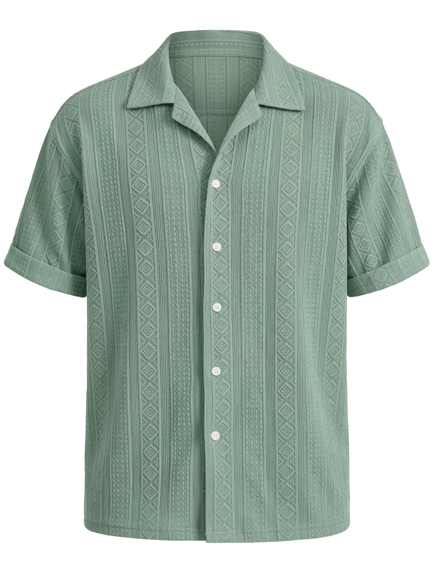 Men's Solid Color Casual Textured Lapel Short-Sleeve Shirt