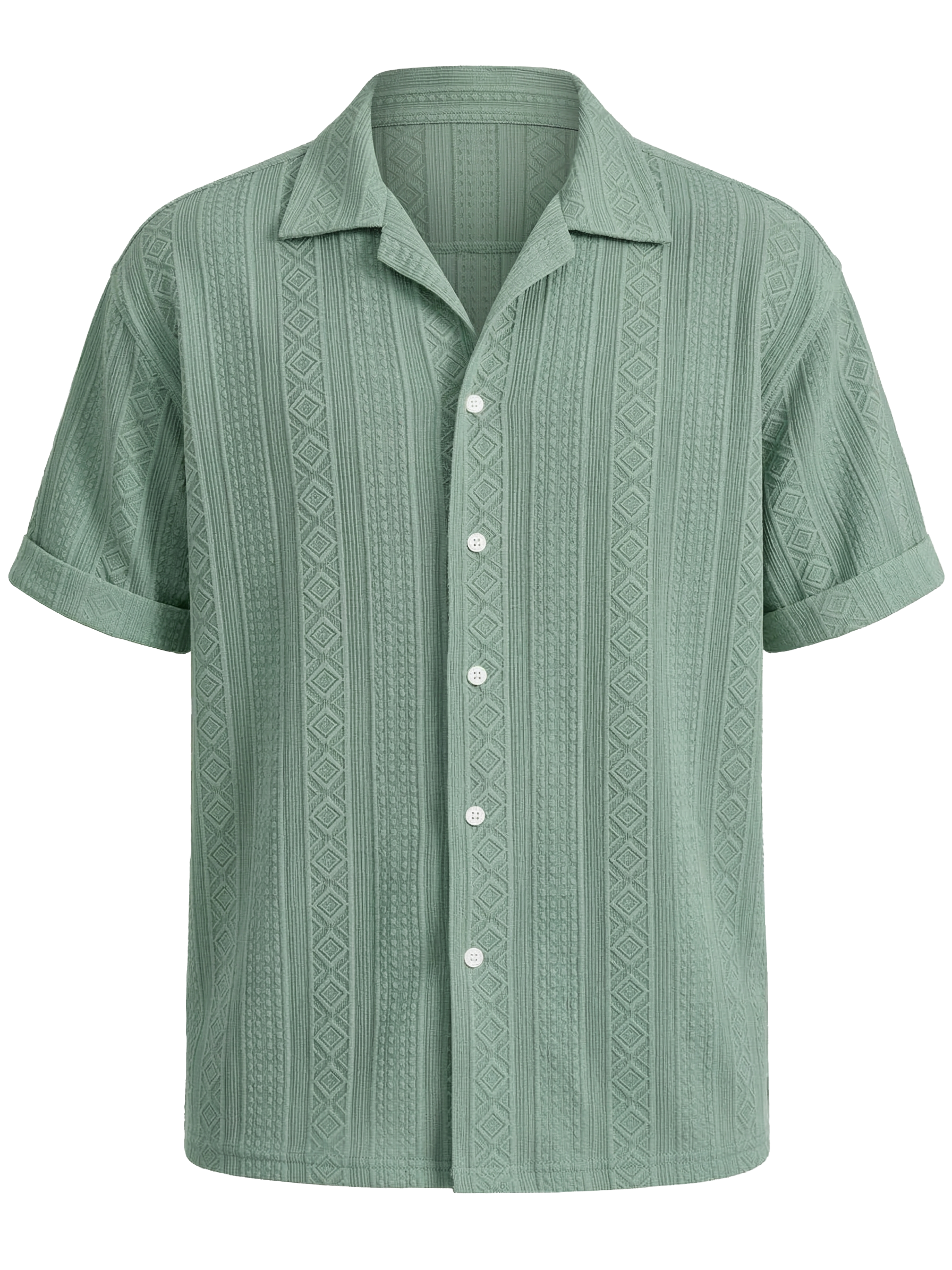 Men's Solid Color Casual Textured Lapel Short-Sleeve Shirt