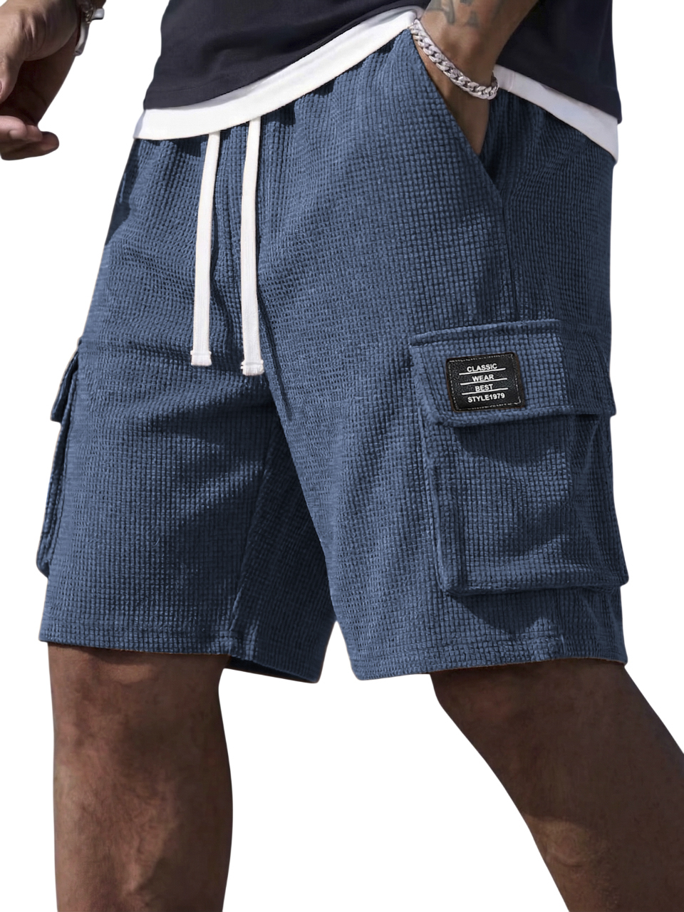 Premium Men's Waffle Textured Cargo Shorts - Comfortable Relaxed Fit Summer Shorts