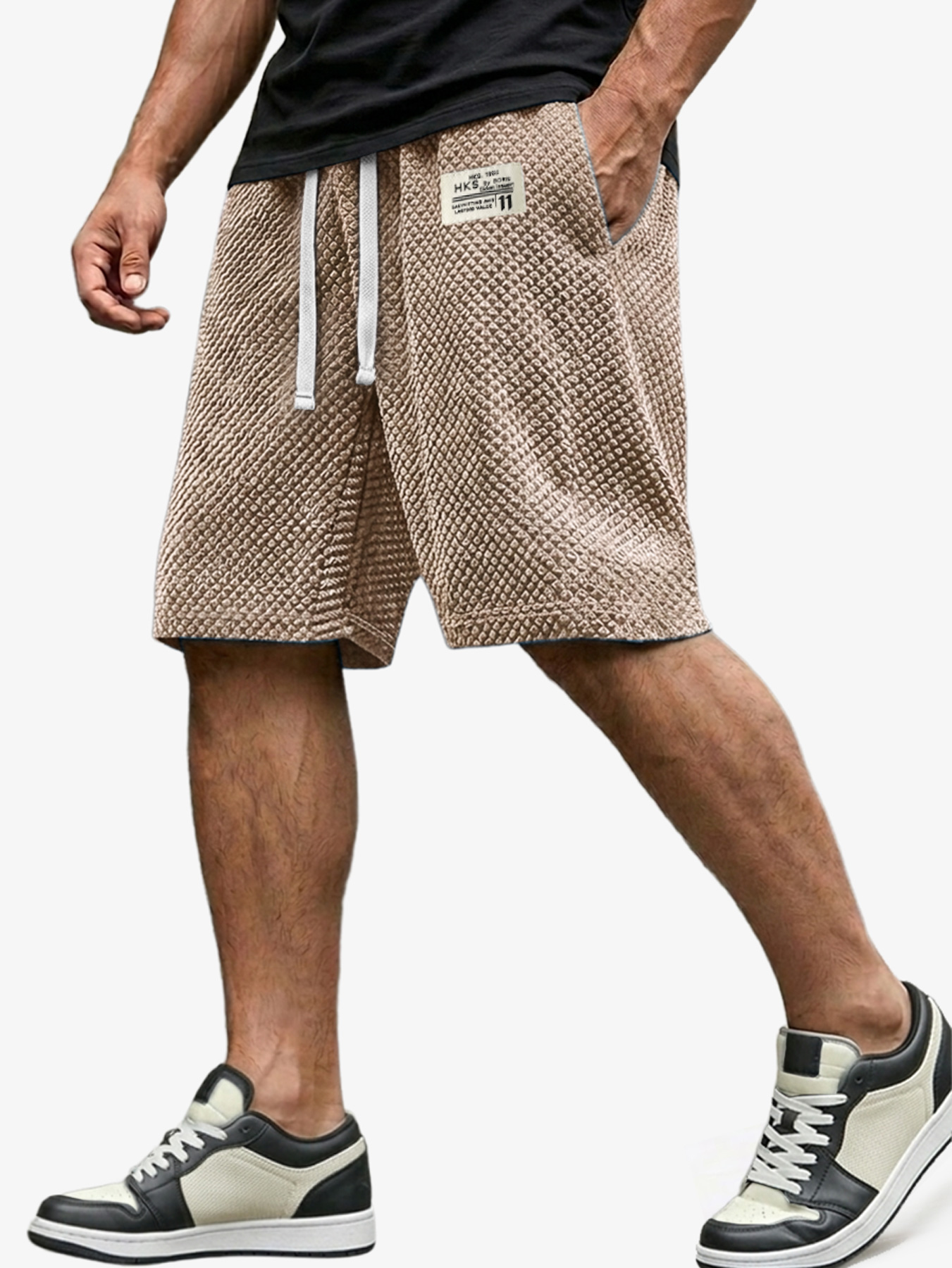Men's Casual Loose Shorts Textured Embroidered Logo Everyday Wear
