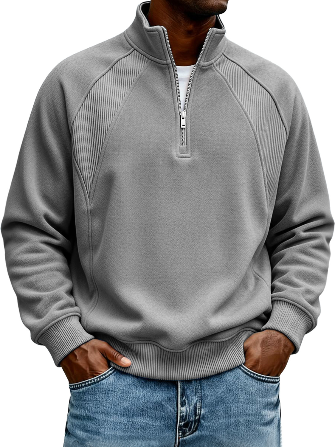 Men's Stand-Collar Zip-Up Raglan-Sleeve Sweatshirt