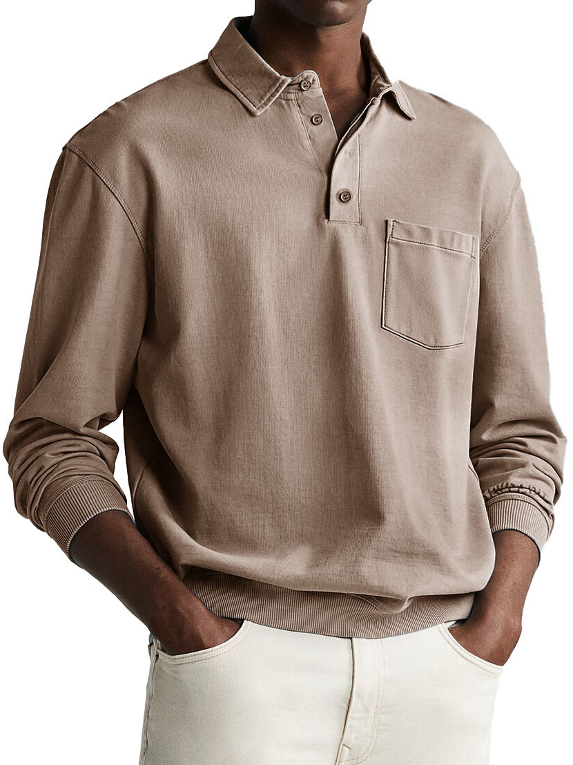Men's Fashion Daily Casual Lapel Pocket Long Sleeve Loose Polo Shirt