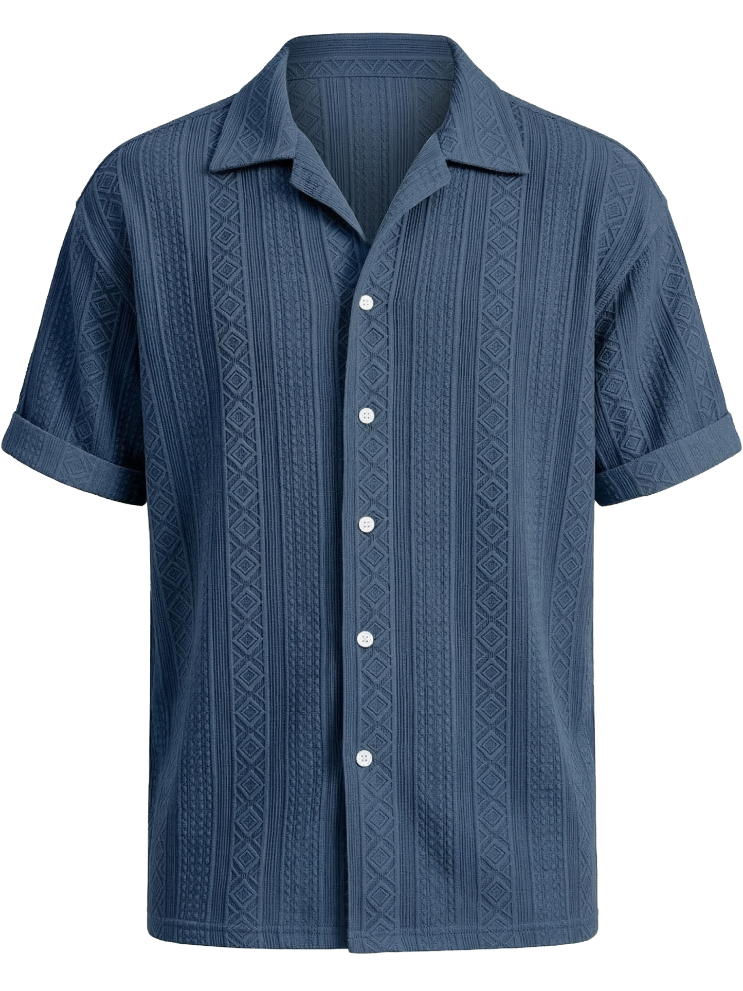 Men's Solid Color Casual Textured Lapel Short-Sleeve Shirt